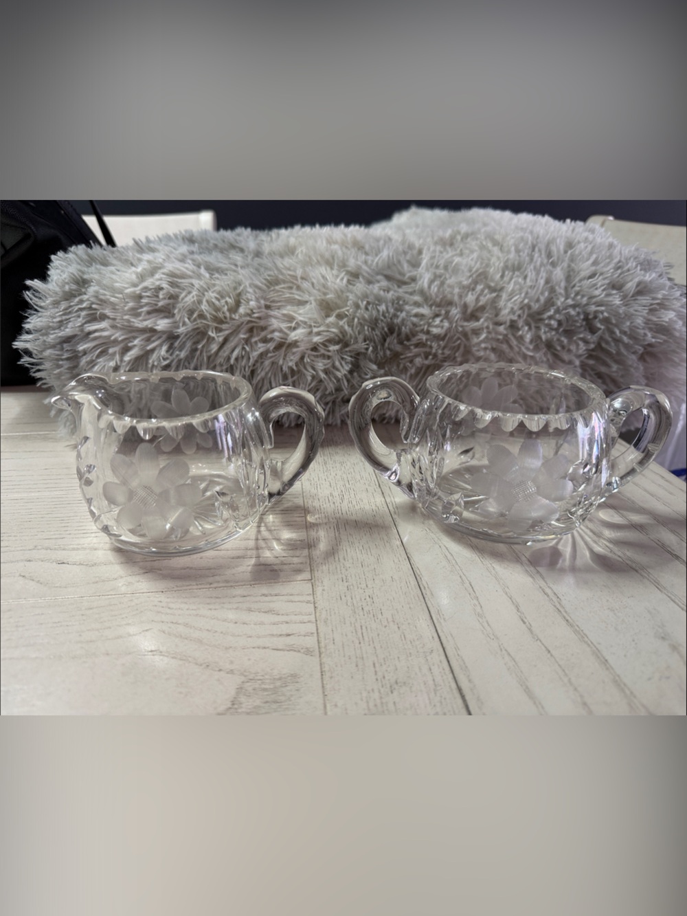 Etched Glass Sugar and Creamer Set - Clear